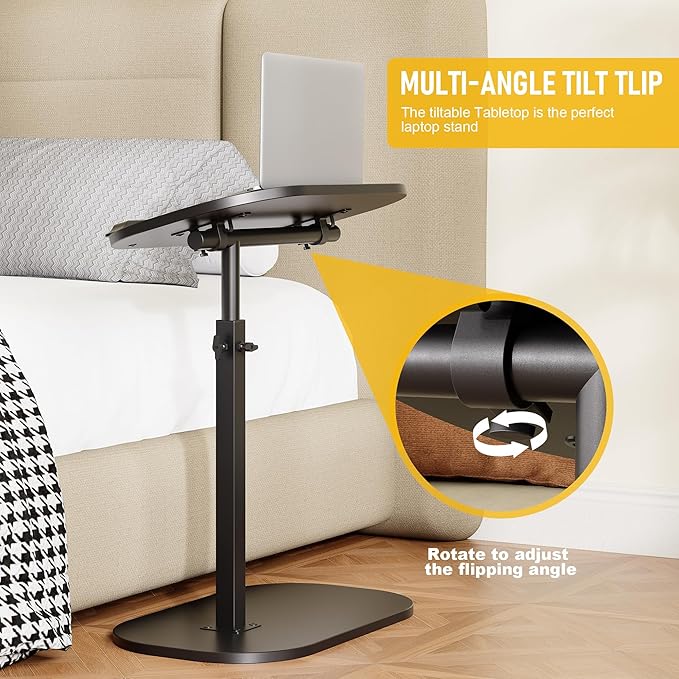 C Shaped End Side Table with Anti-Drop Rod, Adjustable Height & 360° Swivel - Image 7