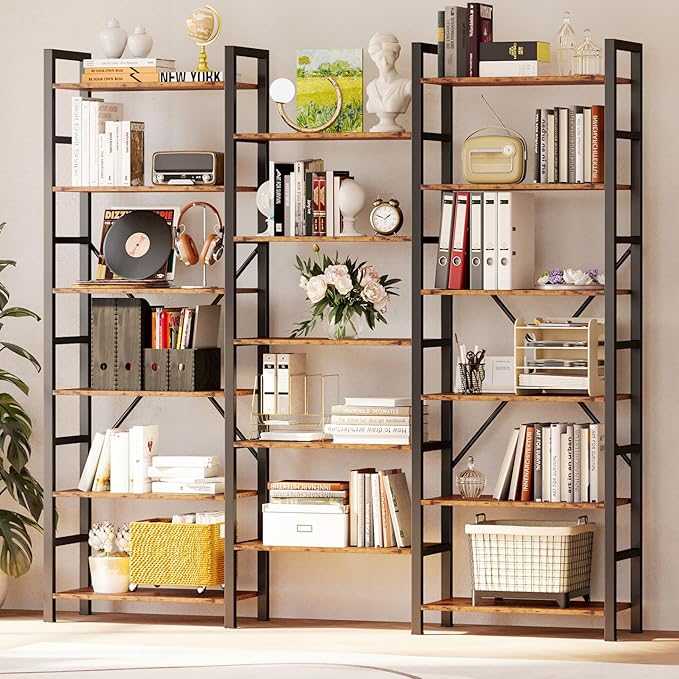 IRONCK Bookshelves 6 Tiers Triple Wide Industrial Bookshelf, Large Etagere - Image 2