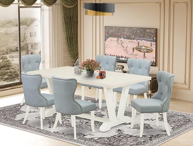 East West Furniture V027SI215-7 7 Piece Dining Room Table Set Consist of a - Image 2