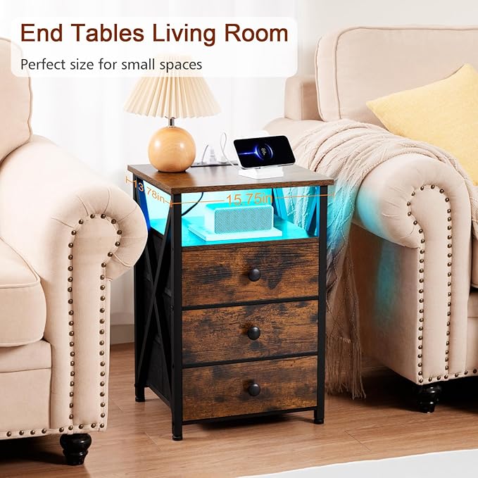 AMHANCIBLE LED Nightstand with Charging Station, Smart End Side Table with USB - Image 7
