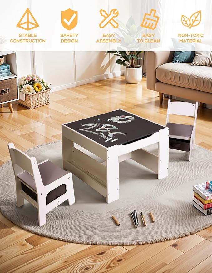Joyooss Kids Table and Chair Set, 4 in 1 Wooden Kids Table and Chairs Ages 3-7 - Image 7