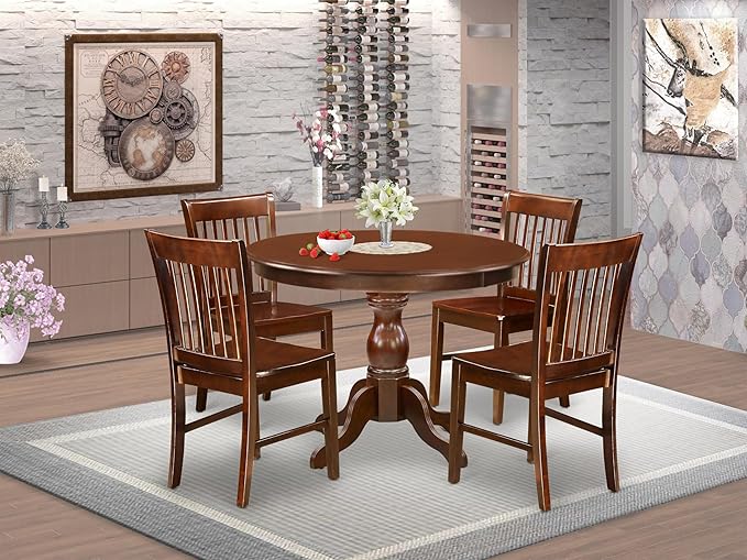 East West Furniture HBNF5-MAH-W 5 Piece Kitchen Table Set - Image 2