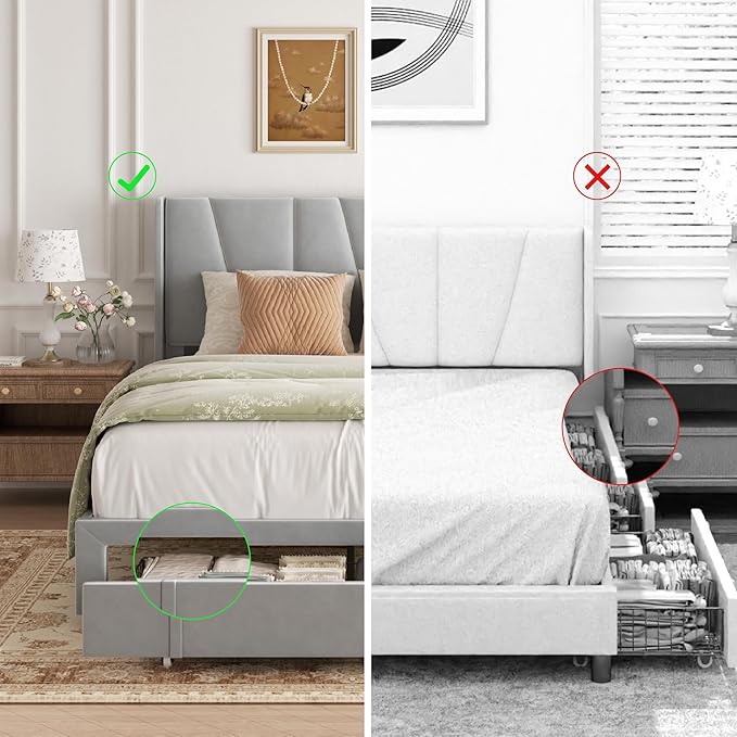 Queen Bed Frame with Storage Drawers, Upholstered Platform Bed with Headboard - Image 7