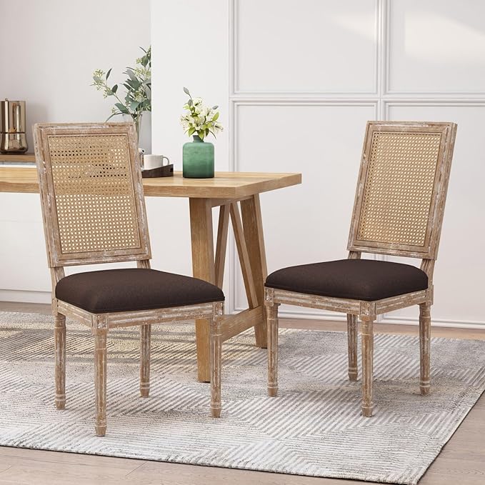Merax Upholstered Solid Wood Dining Chairs Set of 2, French Country Style - Image 4