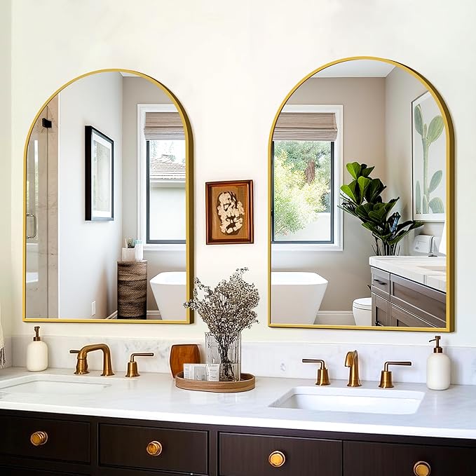FICTOR Bathroom Vanity Mirror for Wall, 2 Pack 24”x36” Arched Metal Framed - Image 3