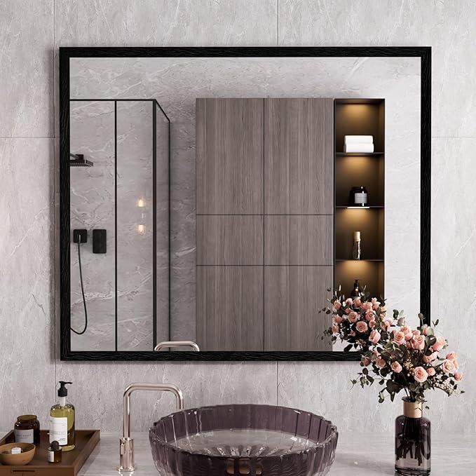 WEER Black Framed Mirror 36X30 Inch, Rectangular Matte Black Bathroom Vanity by WEER