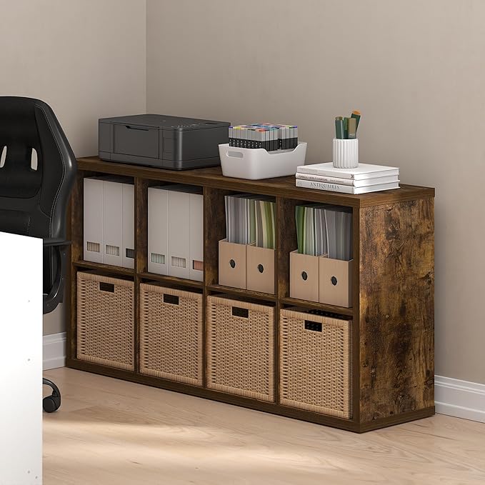Furinno Cubicle Open Back Decorative Cube Storage Organizer, Amber Pine - Image 2