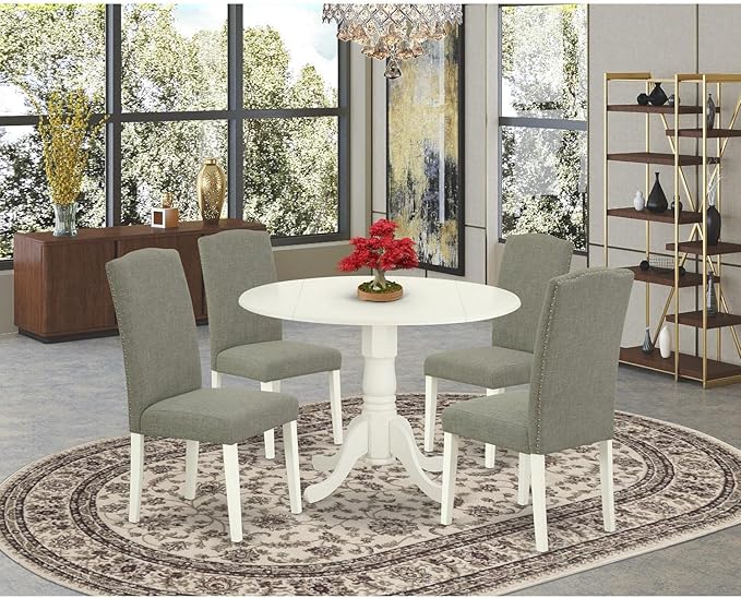 East West Furniture DLEN5-LWH-06 5 Piece Kitchen Table & Chairs Set Includes a - Image 6