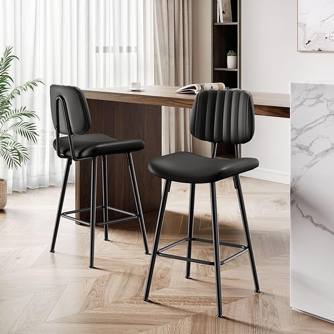24-Inch Leather Bar Stools Set of 4, Counter Height Barstools - Image 6