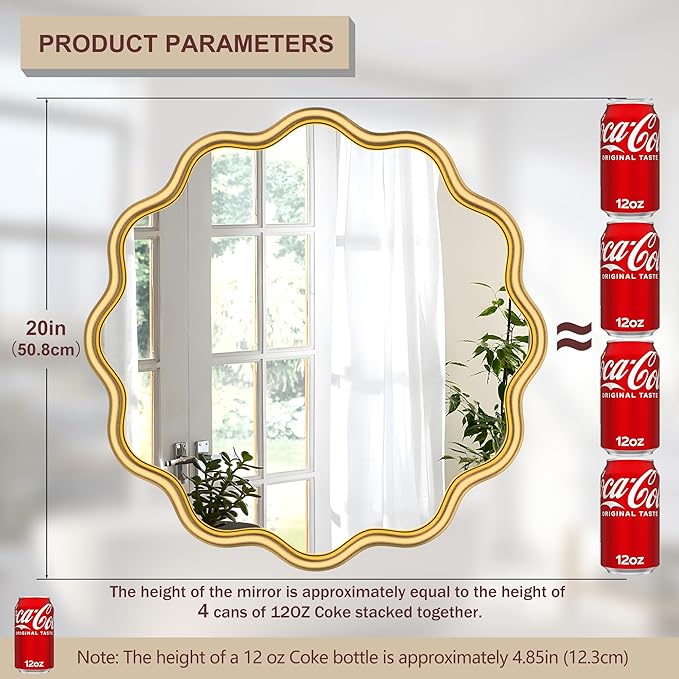 PROHOMEWARE Gold Round Mirror 20 Inch Wavy Bathroom Vanity Mirror Gold Frame - Image 3