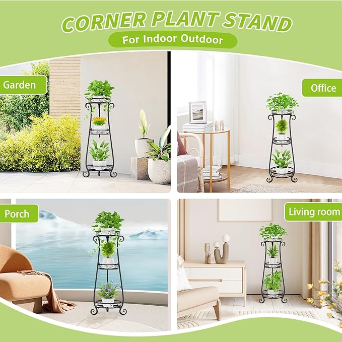 KMOTASUO 3 Tier Metal Plant Stand Indoor, 34 Inch Tall Corner Plant Stands - Image 5
