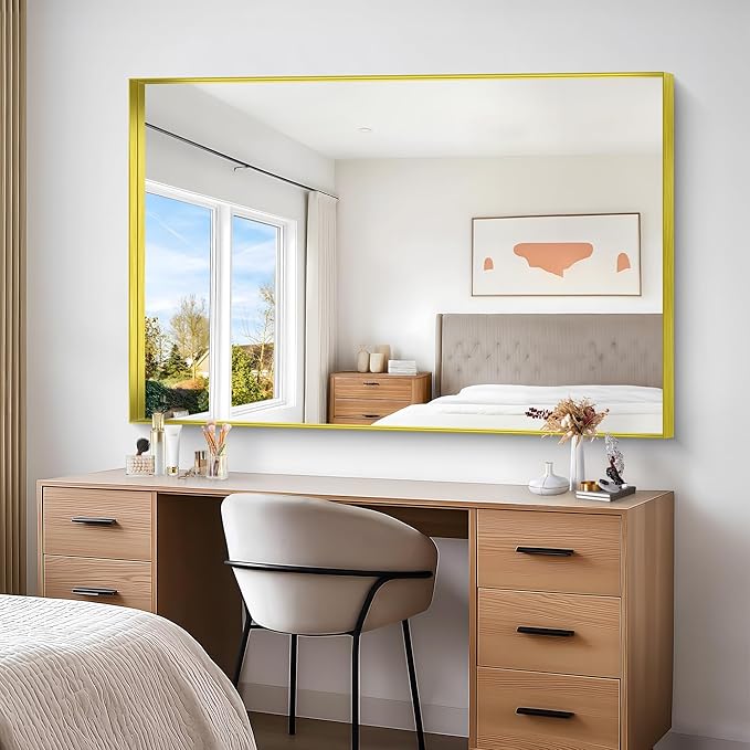 Gold Bathroom Mirror, 60x40 Inch Rectangular Framed Mirror, Large Wall Mounted - Image 8