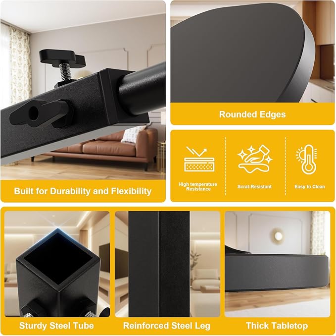 C Shaped End Side Table with Anti-Drop Rod, Adjustable Height & 360° Swivel - Image 6