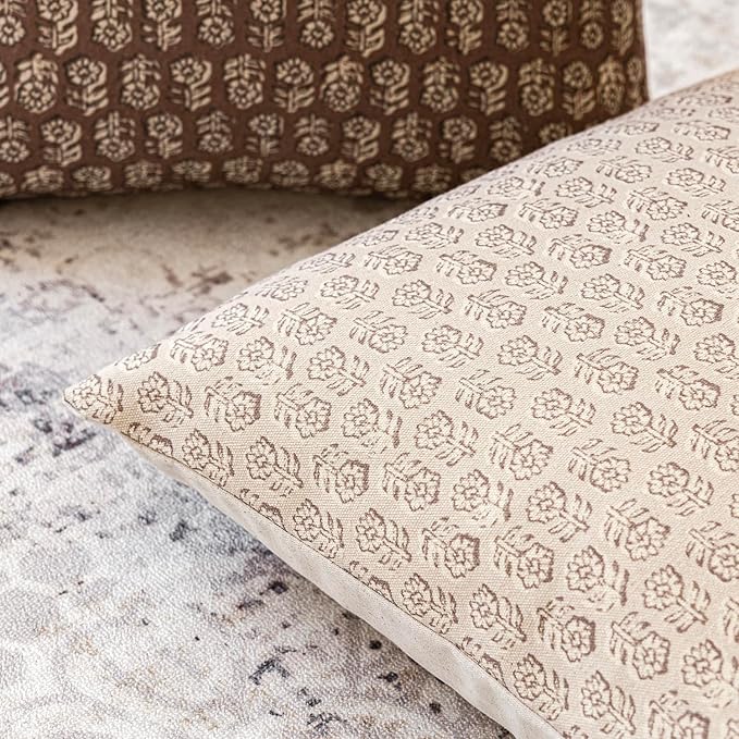 Foindtower Set of 2 Decorative Neutral Floral Print Throw Pillow Covers Vintage - Image 3