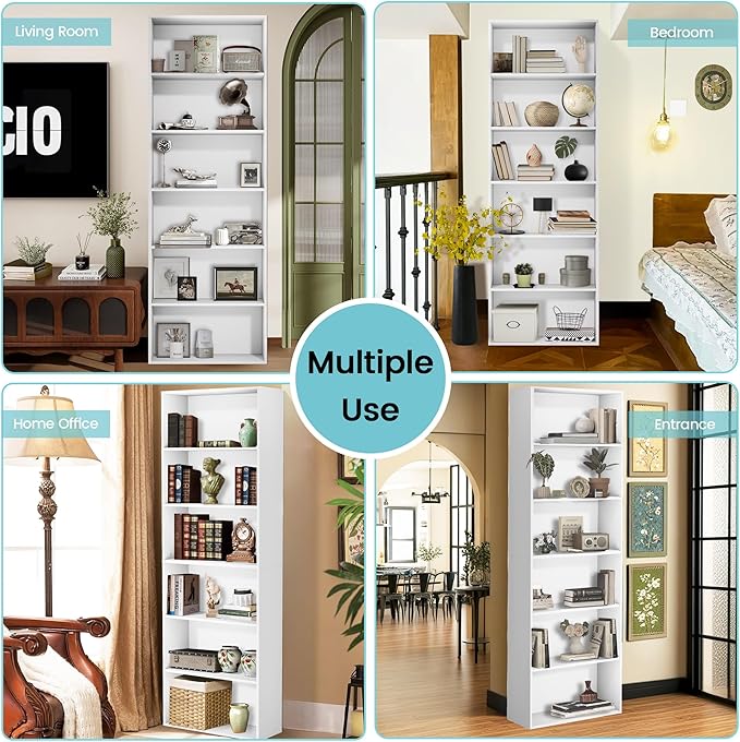 71" Tall Bookcase, 6-Tier Open Display Storage Shelves, Floor Standing Large - Image 9
