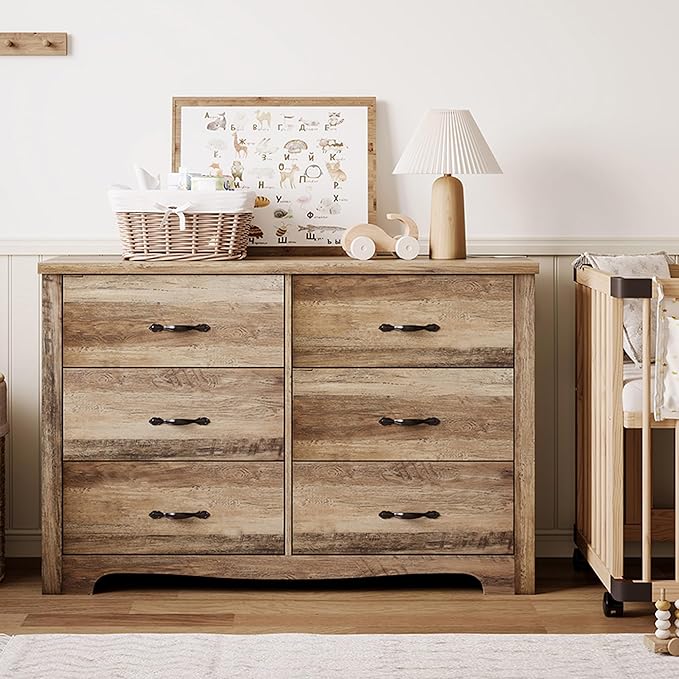LINSY HOME 6 Drawers Dresser for Bedroom, Modern Farmhouse Storage Dresser - Image 4