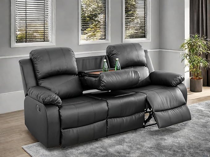 Leather Recliner Sofa Couch, 3-Seater Home Theater Seating Reclining Sofa - Image 3