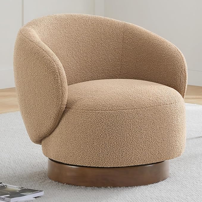 Swivel Accent Chair Round Barrel Armchair Upholstered Performance Fabric by Kislot