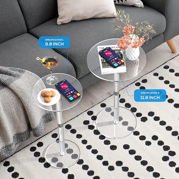 Acrylic End Table, 11.8" Round Modern Drink Table - Image 5