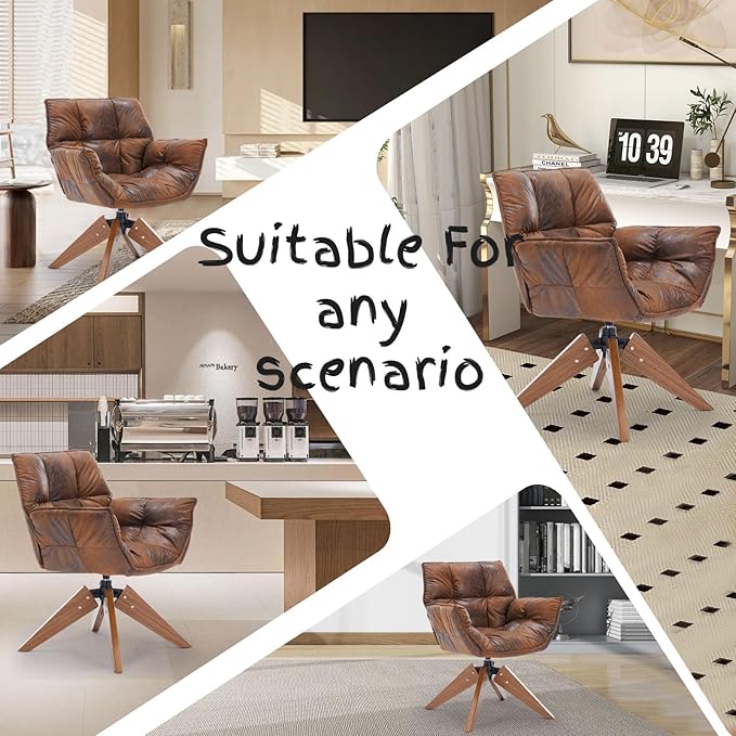 Mid Century Accent Chair, Hot Stamping Cloth Desk Chair no Wheel, Modern Cozy - Image 5