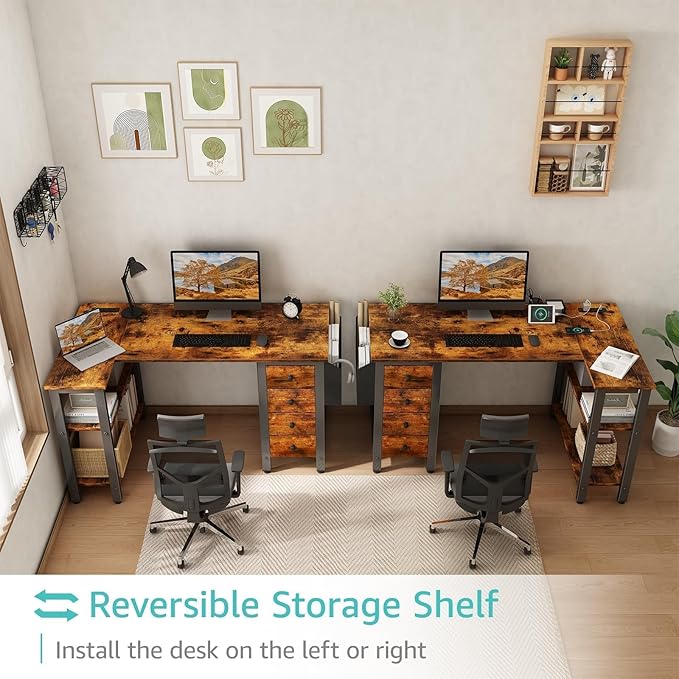 Lufeiya L Shaped Desk with Drawers & Storage Shelves, 47 Inch Small Reversible - Image 4