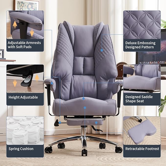Big and Tall Office Chair 400lbs Wide Seat, Leather High Back Executive Office - Image 3