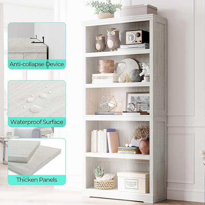 LINSY HOME 5-Shelf Bookcase, Bookshelves Floor Standing Display Storage Shelves - Image 7
