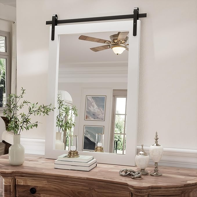 Farmhouse Bathroom Mirror, Barn Door Style Decor Living Room Entryway Bedroom by PAIHOME