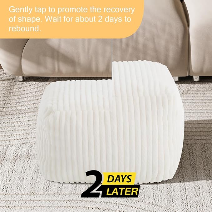MeMoreCool Square Stuffed Pouf Ottoman Foot Rest, Stripe Furry Floor Pouf Foot - Image 6