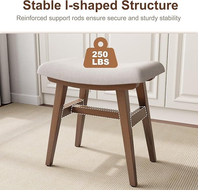 Solid Wood Small Vanity Stool, Compact Makeup Chair - Image 7