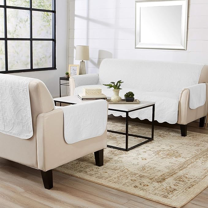 Great Bay Home Medallion Stitched Solid Furniture Protector Stain Resistant - Image 4