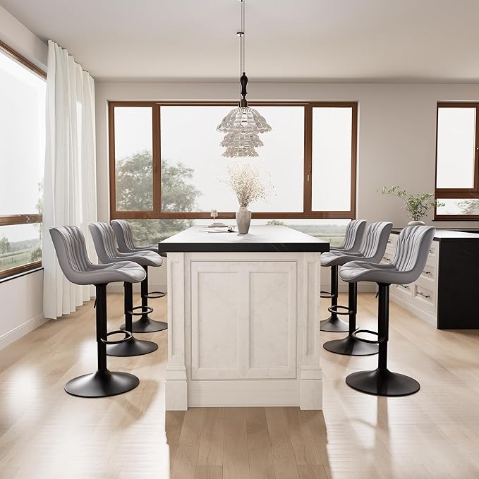 YOUNIKE Grey Bar Stools Set of 2 Modern Kitchen Counter Height Bar Chairs - Image 10