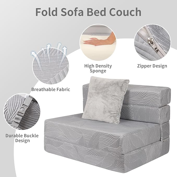Tri Folding Sofa Mattress, High-Density Memory Foam Sofa Bed - Image 6