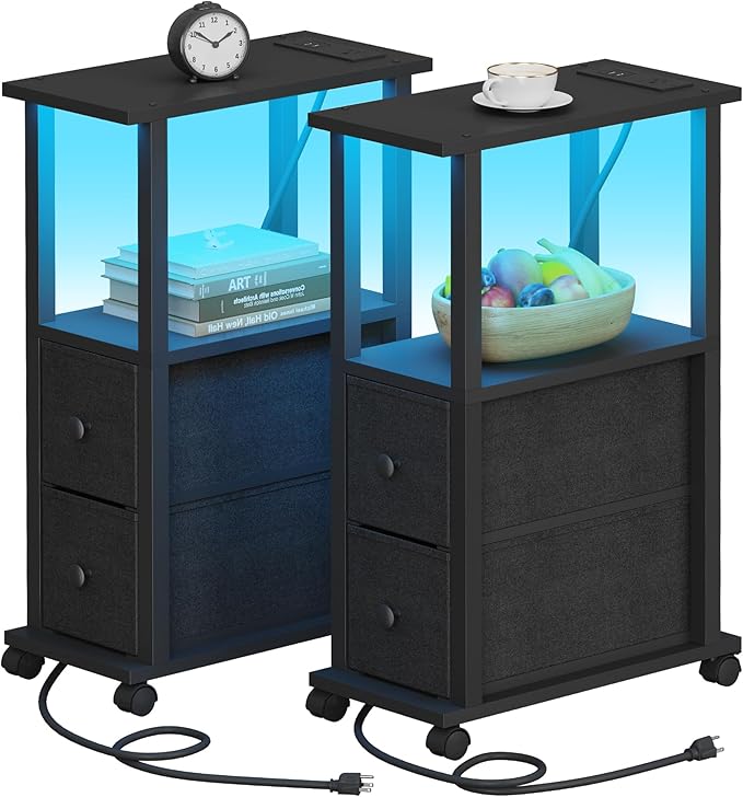 TUTOTAK Small Narrow End Tables, LED Side Tables by WelcometotheTUTOTAKHome