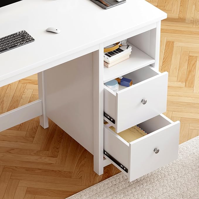 BHG White Desk with Drawers, Modern Small Computer Desk - Image 5