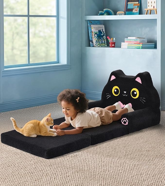 Kids Couch, 2-in-1 Soft Toddler Couch Fold Out - Image 2
