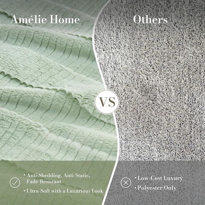 Amélie Home Luxury Striped Faux Fur Throw Blanket - Image 7