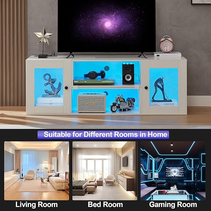 VECELO LED TV Stand for Televisions up to 70 Inchs Modern Entertainment Center - Image 7
