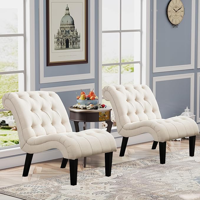 Yongqiang Accent Chairs for Living Room Set of 2 Upholstered Tufted Bedroom - Image 6