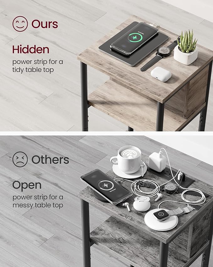 VASAGLE Side Table with Charging Station, 3-Tier End Table with USB Ports and - Image 6