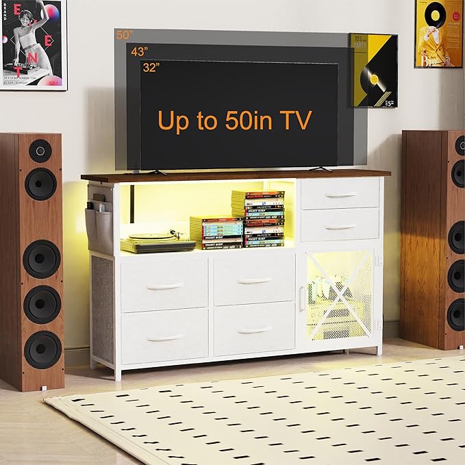 Dresser for Bedroom with LED Lights, TV Stand with Charging Station for 50 inch - Image 5