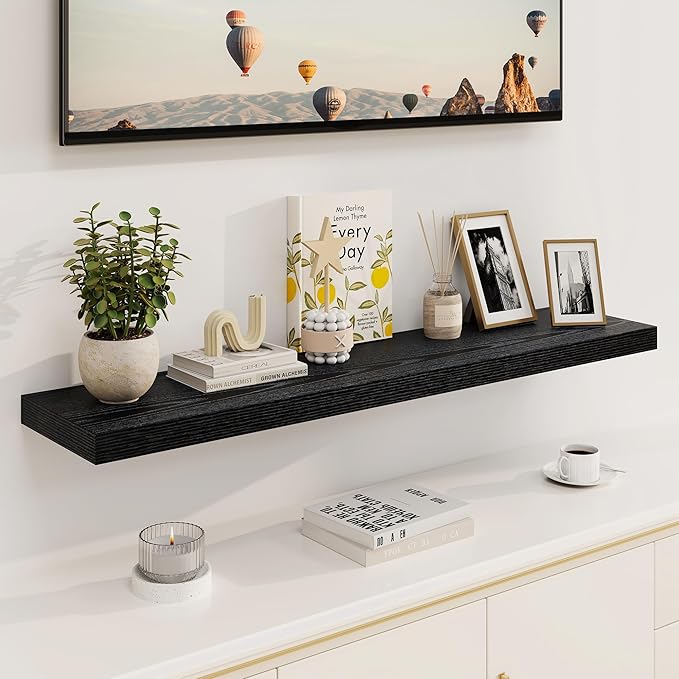 Black Floating Shelves 48 Inch Long, 8 Deep Floating Shelves - Image 2