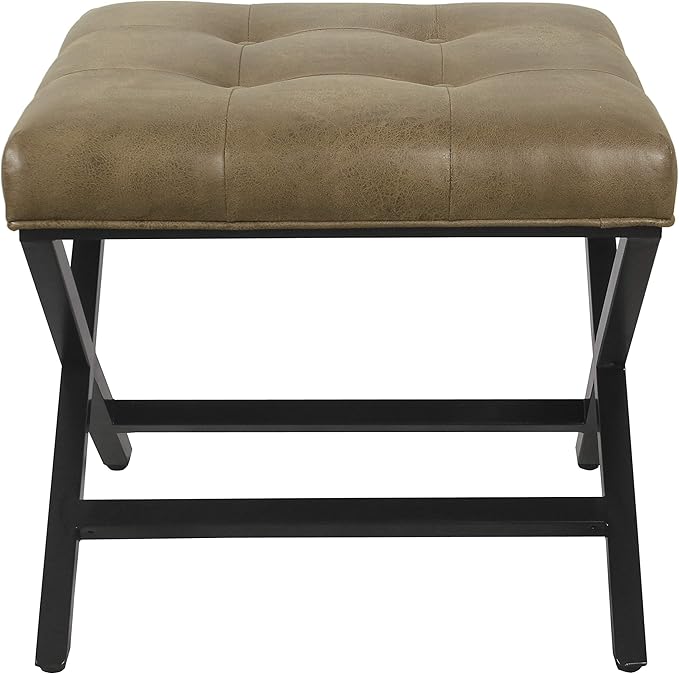 HomePop Home Decor | Modern Tufted Faux Leather Square Ottoman - Image 3