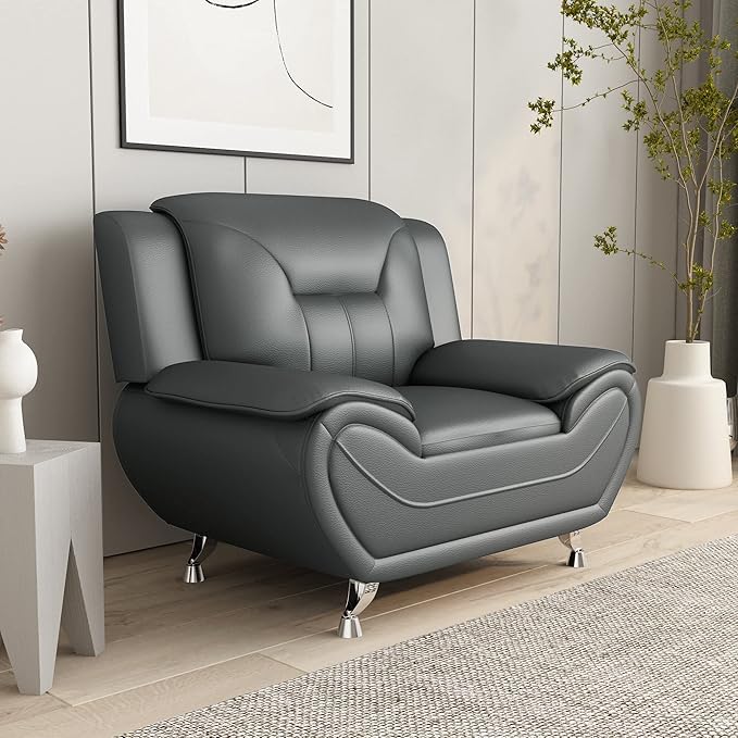 Container Furniture Direct Michael Modern Faux Leather Upholstered Stainless - Image 16
