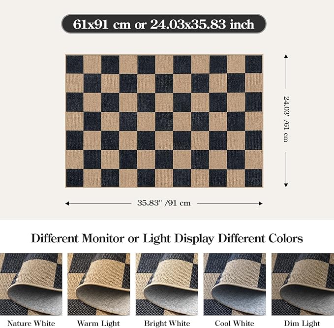 Lahome Checkered Easy Jute 2x3 Rug, Small Entryway Rug Non Slip Kitchen Front - Image 2