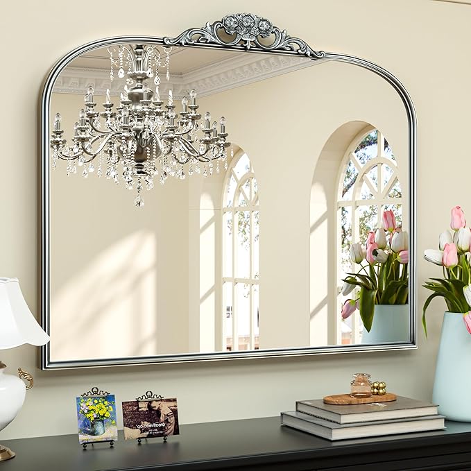 Keonjinn Vintage Mirror for Wall, Ornate Arched Decoration, Brass Mirror for by Keonjinn