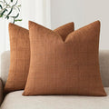 Foindtower Set of 2 Decorative Linen Check Throw Pillow Covers Neutral by Foindtower