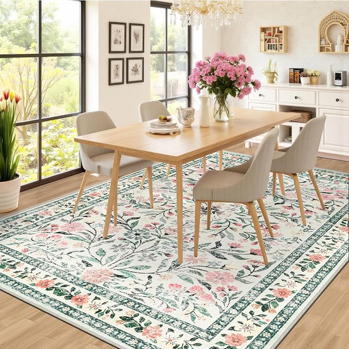 8x10 Area Rugs for Living Room: Floral Washable Rug Vintage Large Soft Boho - Image 4