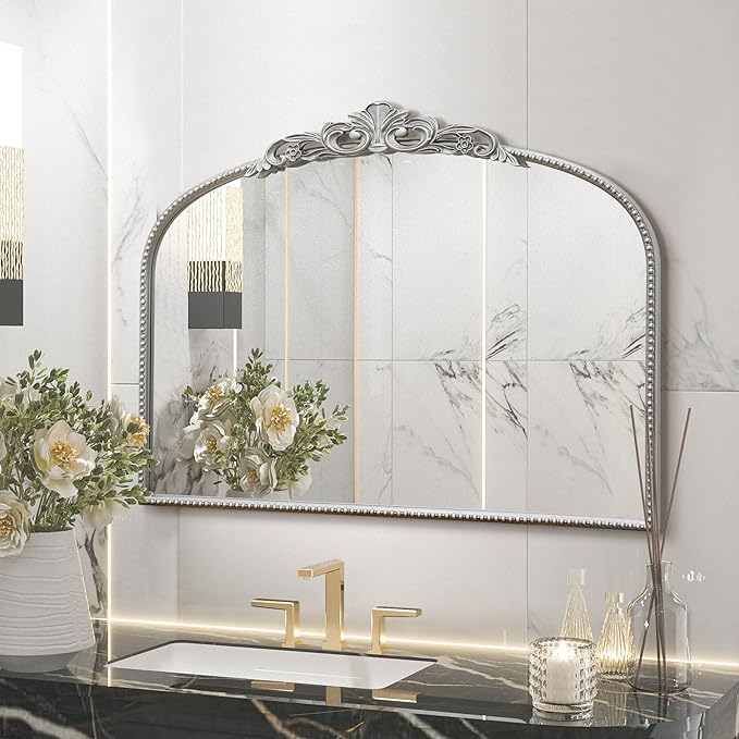 Micasso Silver Vintage Wall Mirror: 24"x 32" French Baroque Antique Arched Wall by Micasso