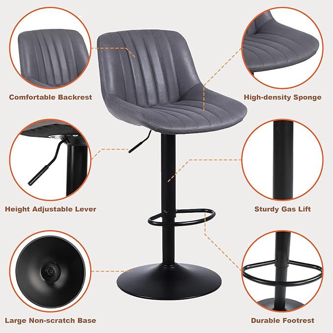 Bar Stools Set of 2, Swivel Counter Height Barstools - Image 5